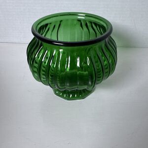 Vintage Green Fluted Ribbed Bowl Vase By EO Brody Cleveland OH Emerald Green